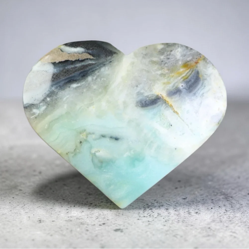 Amazonite, calcite and quartz Large Heart Shape Hand Carved Natural Stone - Picture 4 of 9